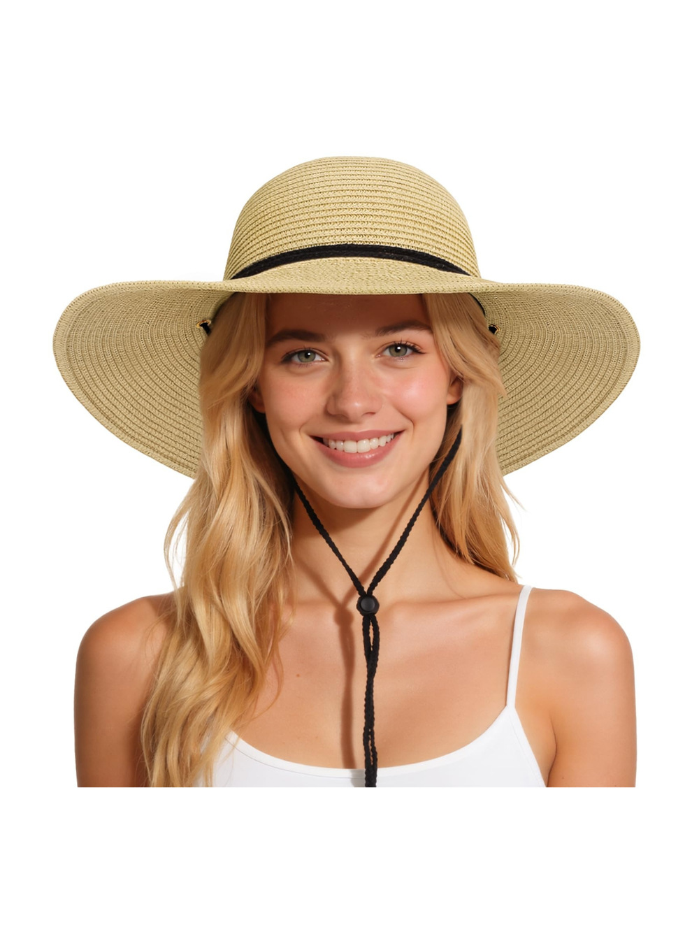 Sun Hats for Women, Summer Wide Brim Straw Beach Hat | Floppy | Beige | Size L